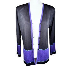 Exclusively Misook Petite Med‎ V Neck Cardigan Jacket Button Loop Closure